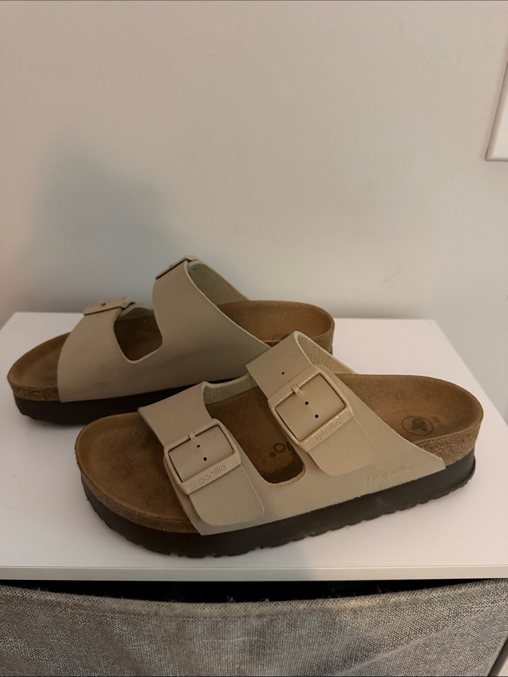 Birkenstock Papillo platform Beige Double Buckle Slide Sandals